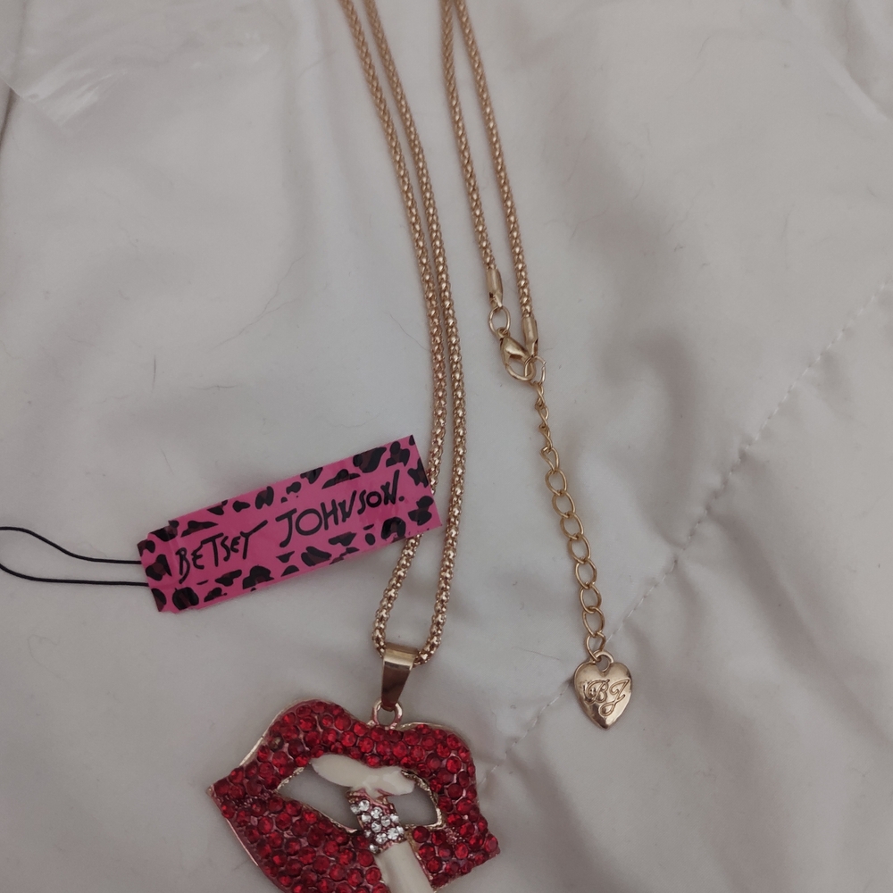 Betsey Johnson Pink Lipstick Pendant Necklace - Picture 2 of 2